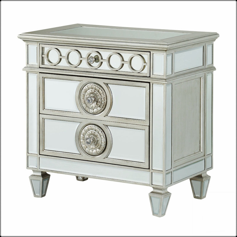 Table de chevet avec miroir Varian, Argent