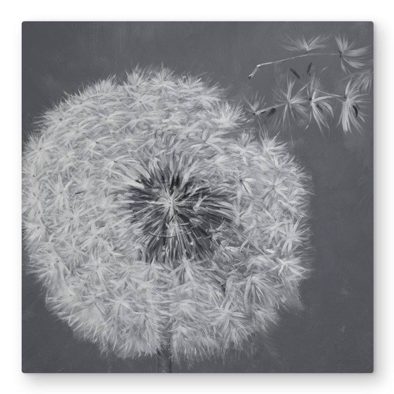 Blowing Dandelion - Gray Botanical Metal Print for Home Decor