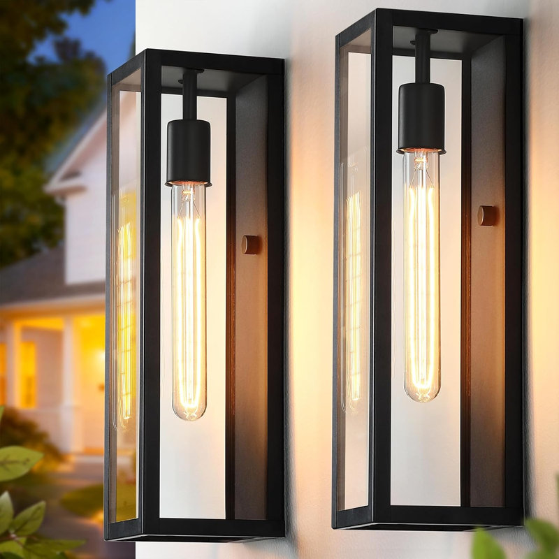 2 Pack 16" Black Modern Farmhouse Anti-Rust Outdoor Wall Sconces