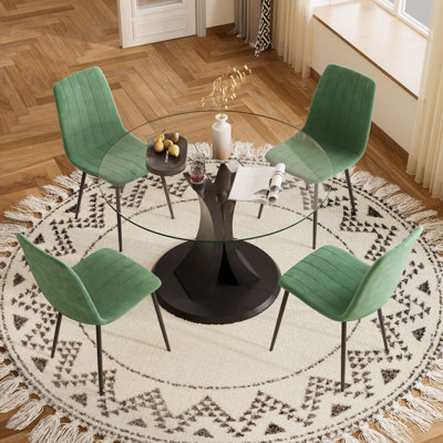 Round Tempered Glass Dinning Table Set