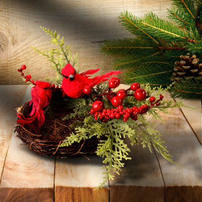 10"Cedar/Berry Cardinals Nest Clip Ornament