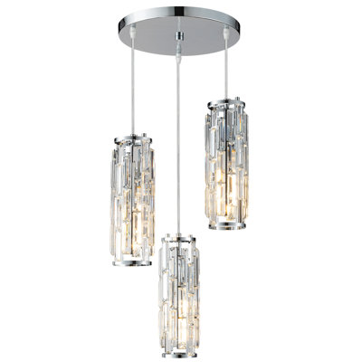 3 - Light Cluster Cylinder Dimmable Pendant with Crystal Accents