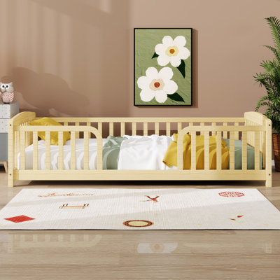 Floor Bed with Rails, Wood Montessori Bed with Central Entrance, Montessori Floor Bed with Guardrails, No Slats