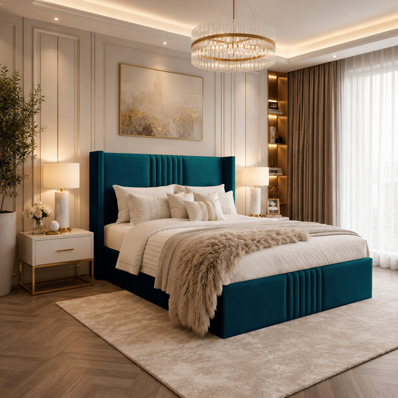 Upholstered Velvet Bed, Super King (6'), Mallard