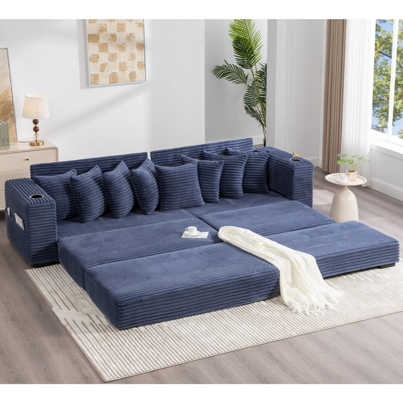 Canapé modulaire en L 110,75 po, Tissu bleu