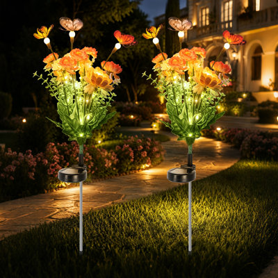 Éclairage solaire à piquets pour fleurs et papillons, IP65 imperméable, crépuscule à l'aube automatique, 10 à 12 heures, lumières solaires extérieures oscillantes pour patio de jardin, cadeau des Fêtes parfait