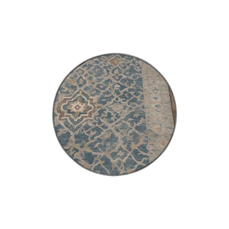 Tapis gris soyeux et moelleux, Rond 8 pi
