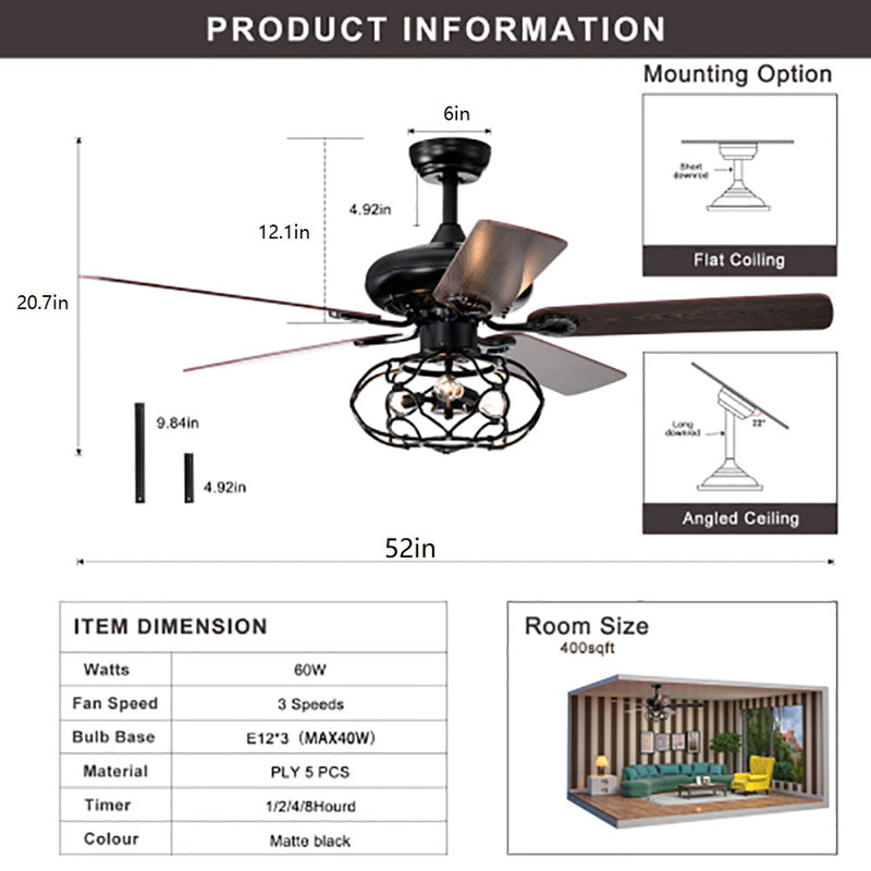 Ventilateur de plafond 52 po Zemple