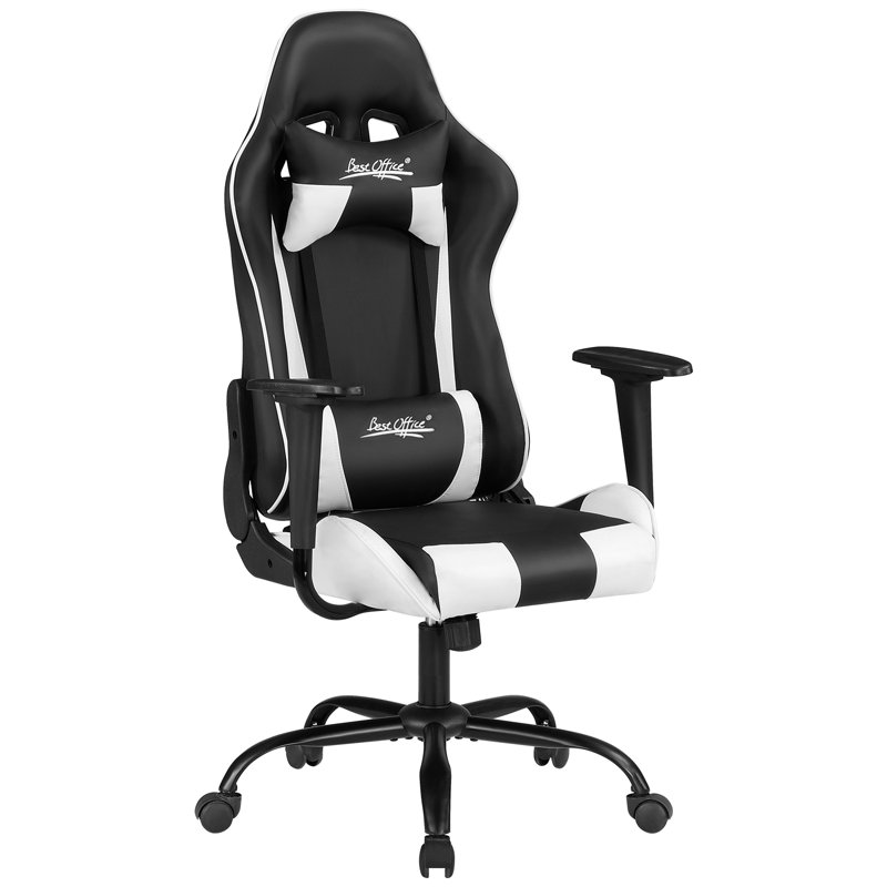 BestOffice Adjustable Reclining Faux Leather Swiveling PC & Racing Game Chair, White