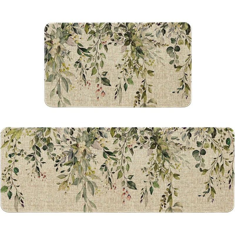 Tapis de cuisine en eucalyptus - vert sauge - ensemble de 2 tapis de sol lavables antidérapants