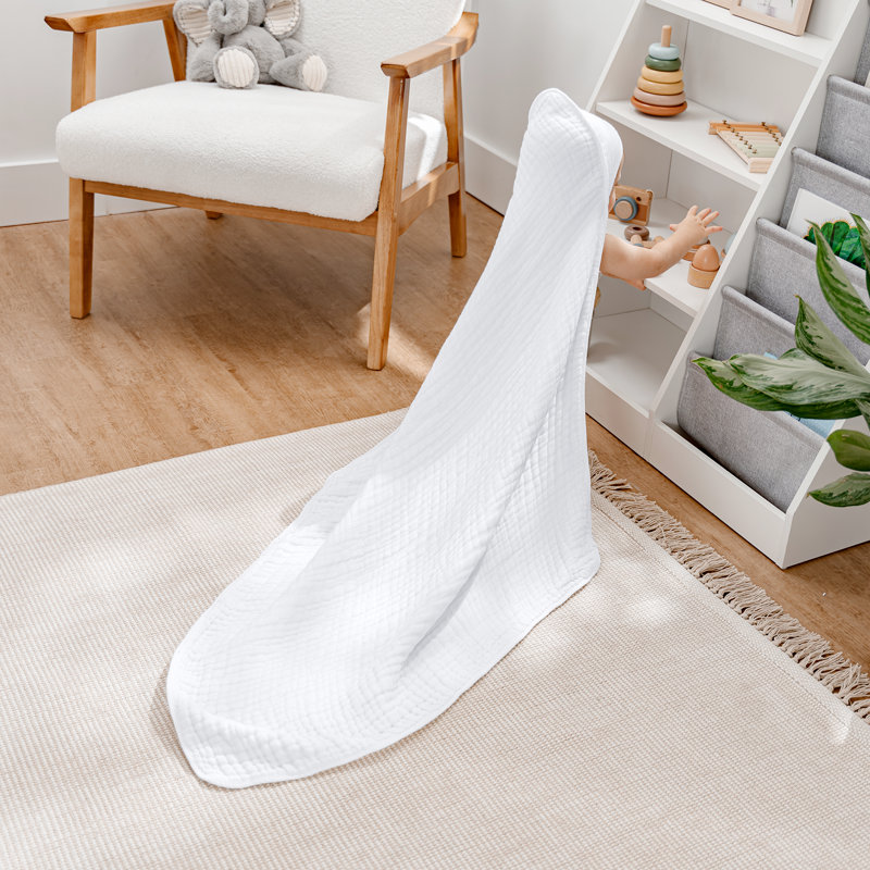 Comfy Cubs Hooded Baby Towel, Large 32 x 32 Inch - 6 Layer 100% Muslin Cotton - Soft & Absorbent Baby Bath Towels, White, 1