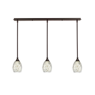 Luminaire suspendu linéaire sur pied 3 lumières avec verre fusion naturel de 5 po