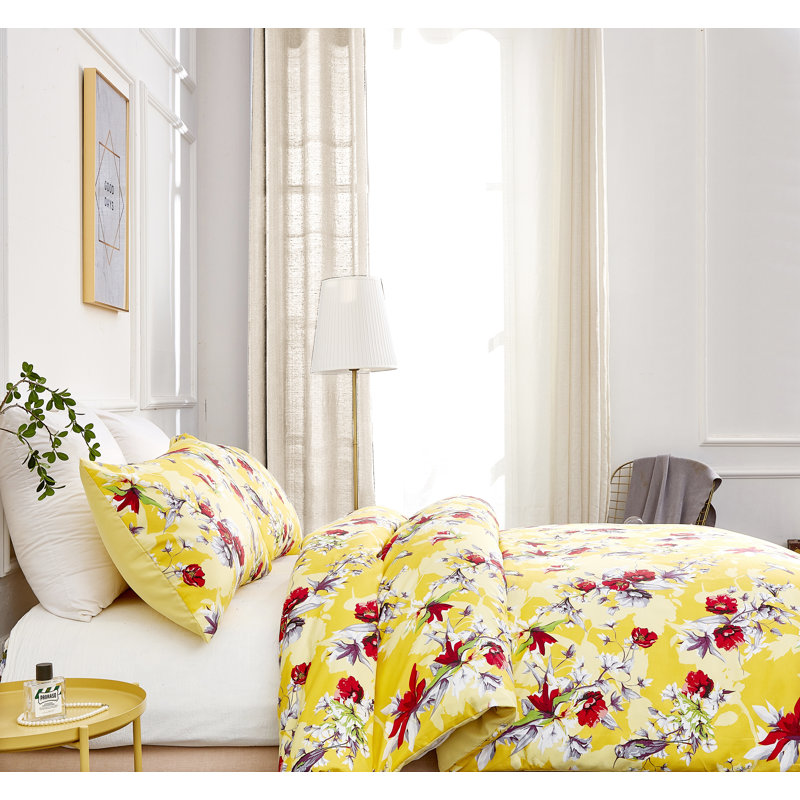 Polyester Floral Duvet Cover, King Duvet Cover + 2 Pillow Cases