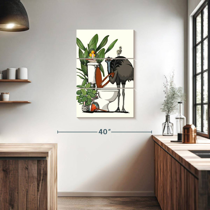 Emu Using The Toilet, 38" H x 24" W