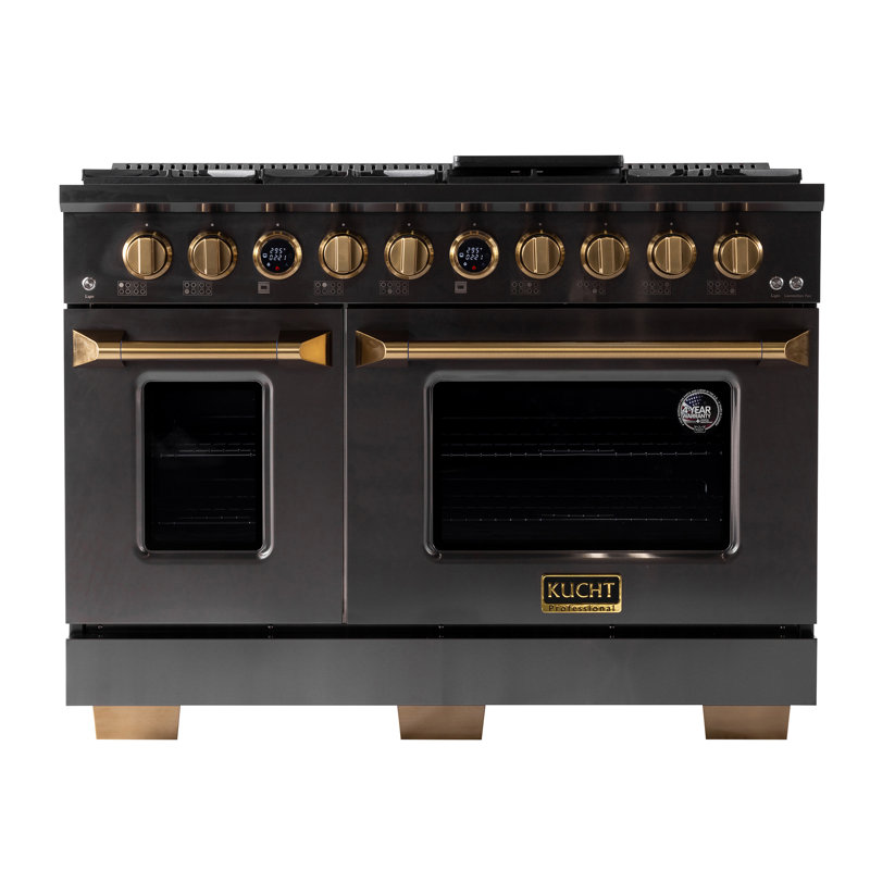 48 in. 6.7 cu. ft. 8 Burners Dual Fuel Range with Kucht Horus Thermostat, Natural Gas, Stainless Steel/Gold