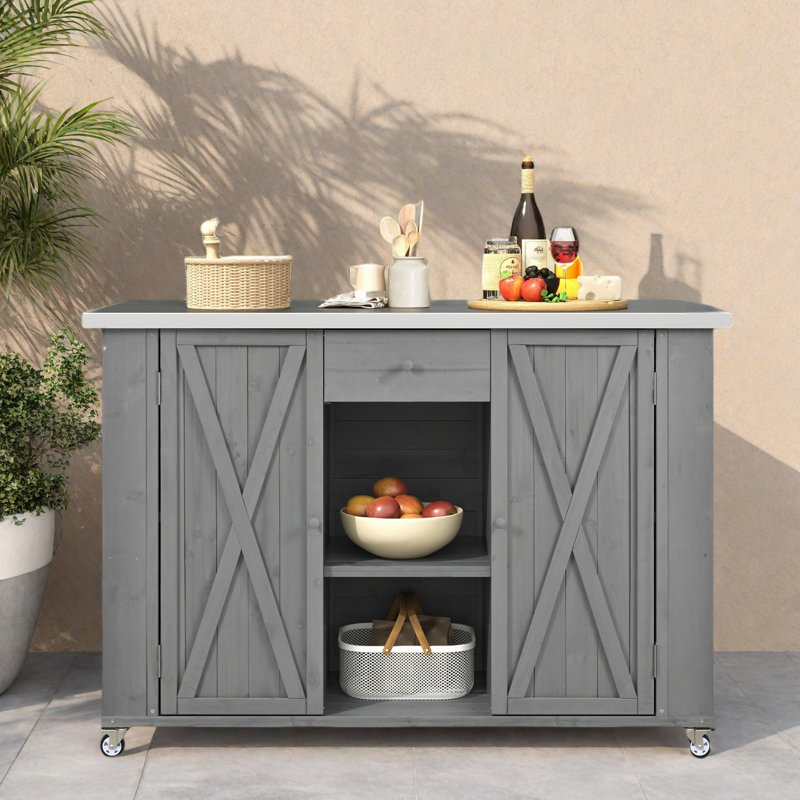 Îlot de cuisine roulant avec rallonge en bois, prise de courant, 4 tablettes de porte, motif à rayures verticales en relief, 6 tiroirs profonds, support à épices et porte-serviettes