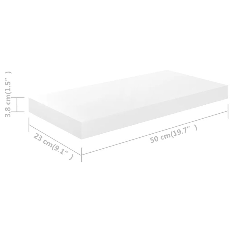 Arson 2 Piece Floating Shelf, High Gloss White, 3.8cm H x 23cm W x 50cm D