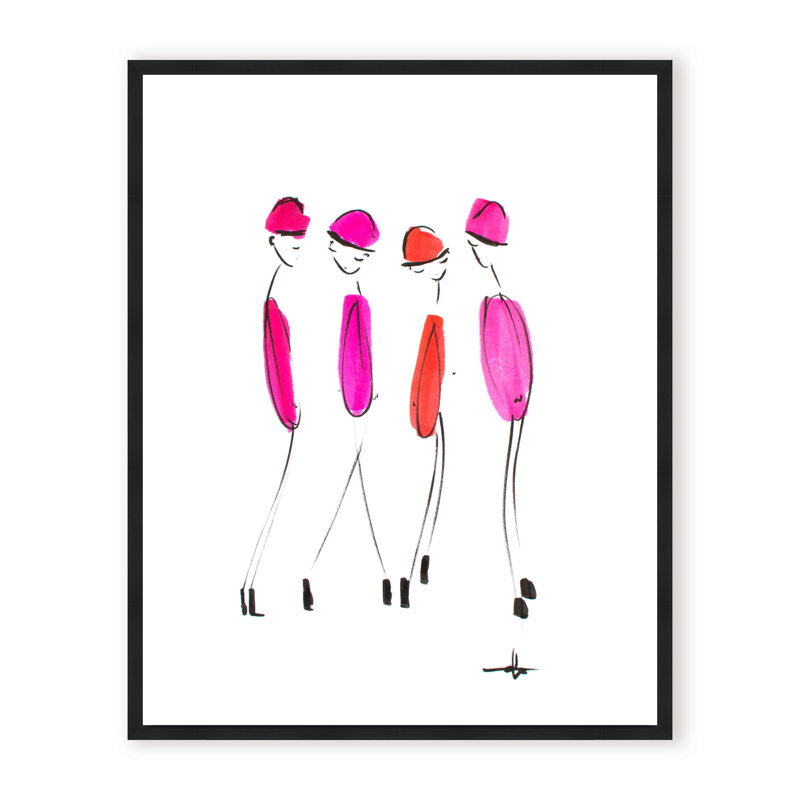 Four In Fuchsia Print by Chauncey Jacks, 24" H x 30" W x 2.375" D, Framed Canvas, Black