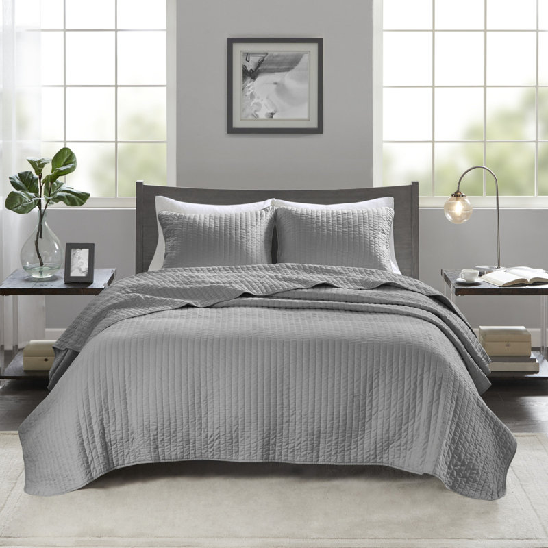 Ensemble de literie confortable gris, en coton, de style maison de campagne pour toutes les saisons
