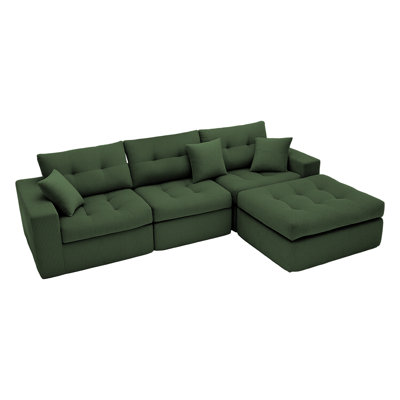 Canapé-lit en coin avec méridienne à compression Corduroy, canapé modulaire en L avec éponge à haute densité, canapé convertible sans assemblage requis pour le salon, appartement, chambre d'amis (vert)