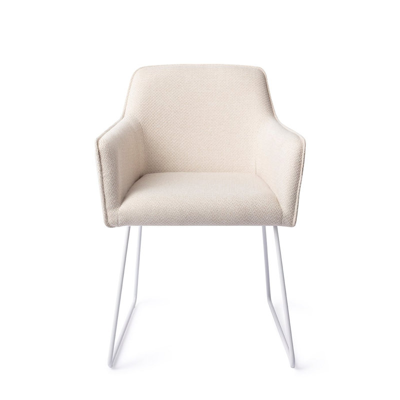 Lannie 123.19cm H Polyester Upholstered Metal Armchair, Cream, White