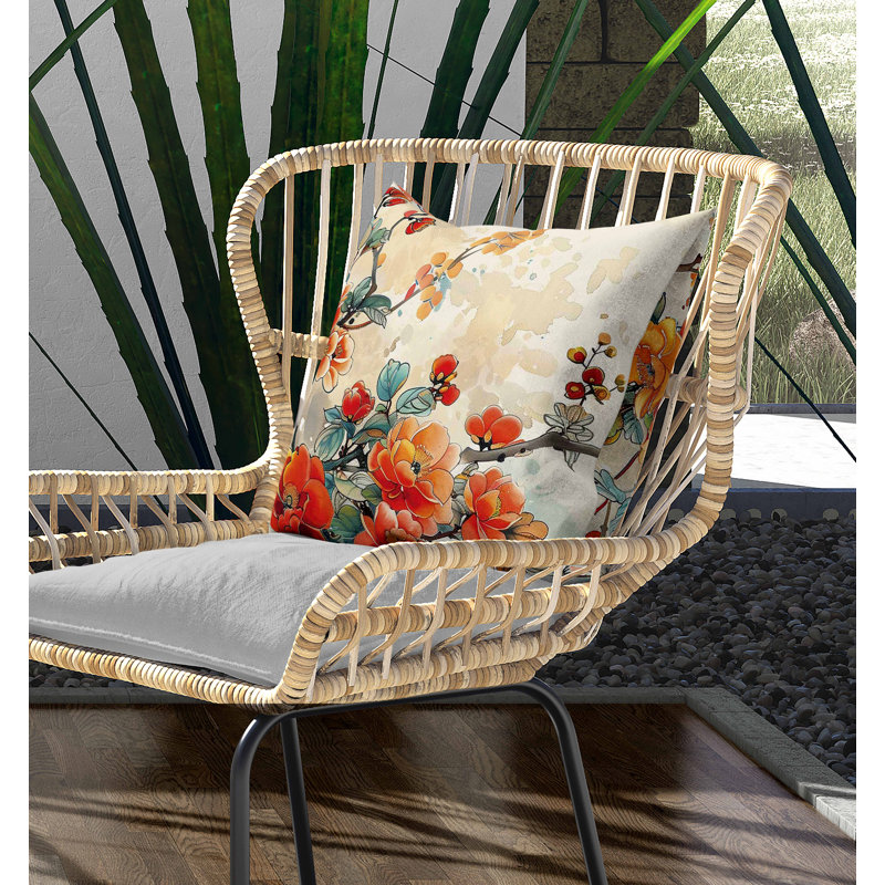 Scarlet Wing Heaven Indoor/Outdoor Pillow, Green/Orange, Square 16"