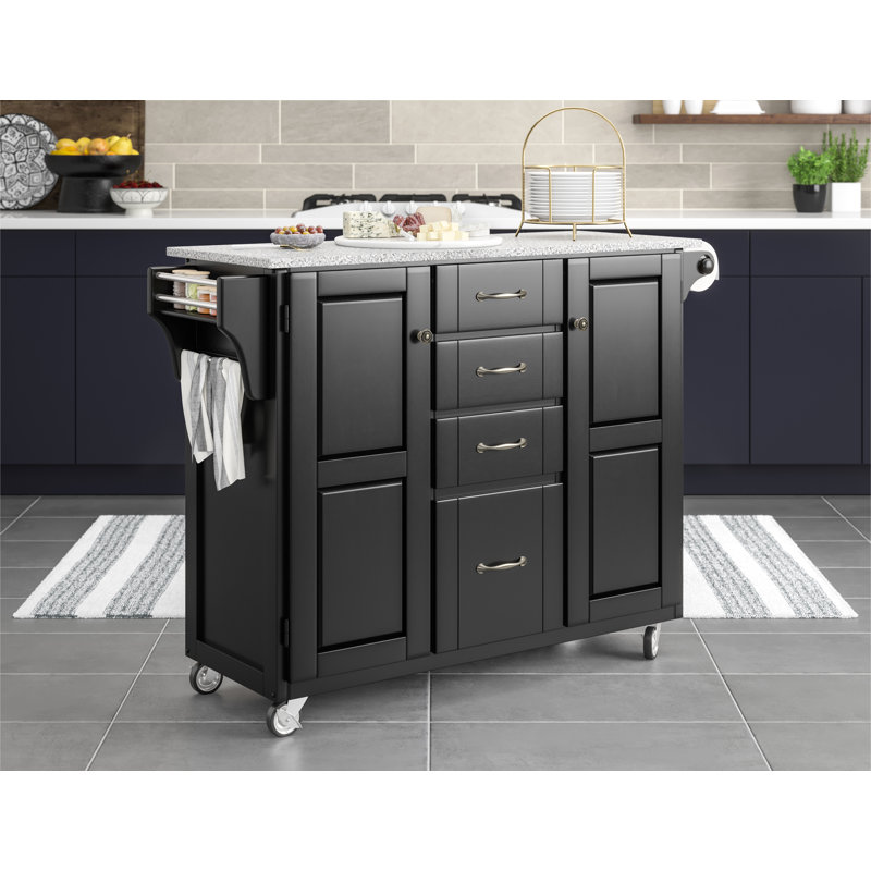 Littrell Kitchen Island, Black, Stainless Steel