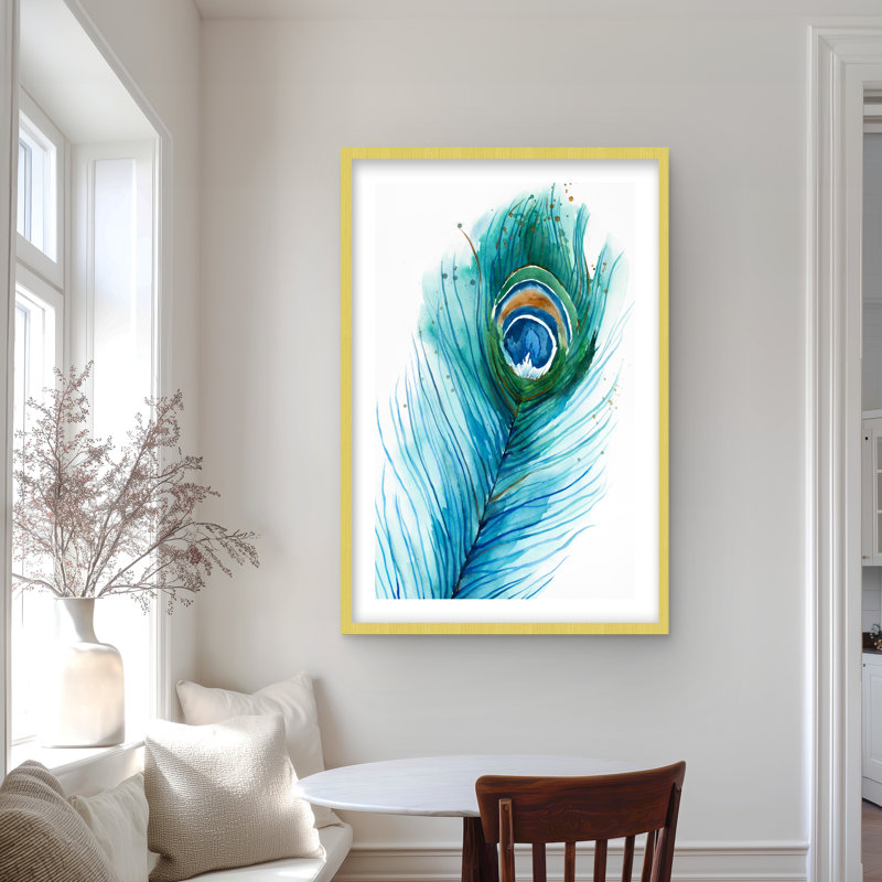 Long Peacock Feather - Romantic Animals Framed Print Decor