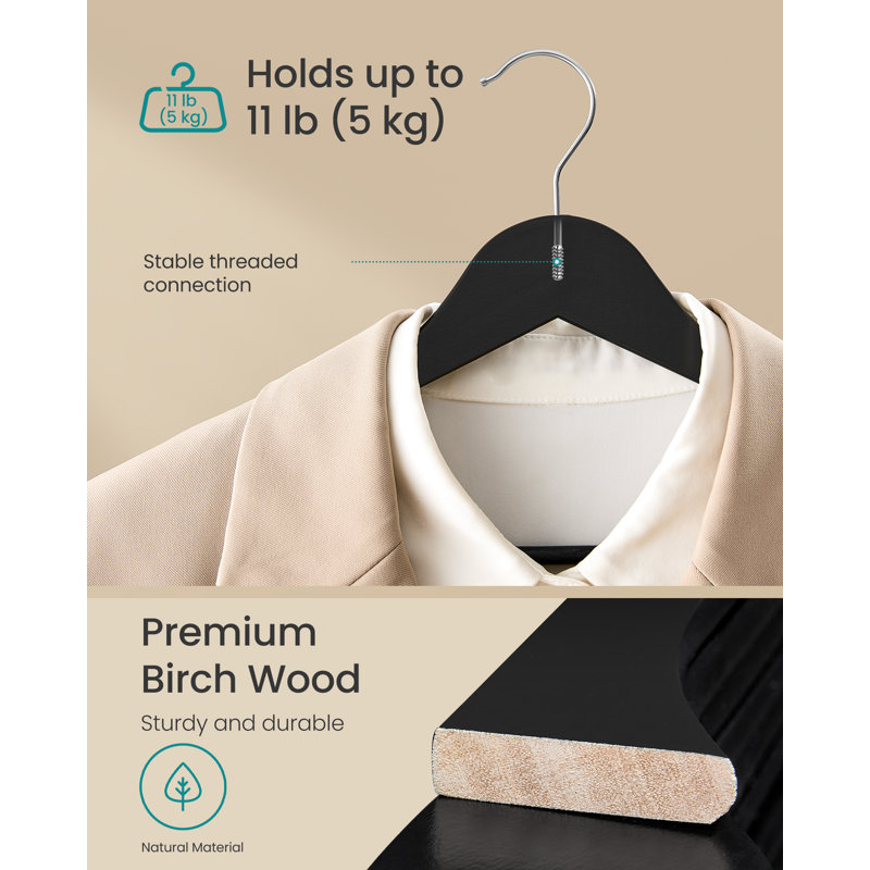 Solid Wood Standard Hanger for Suit/Coat, Ink Black