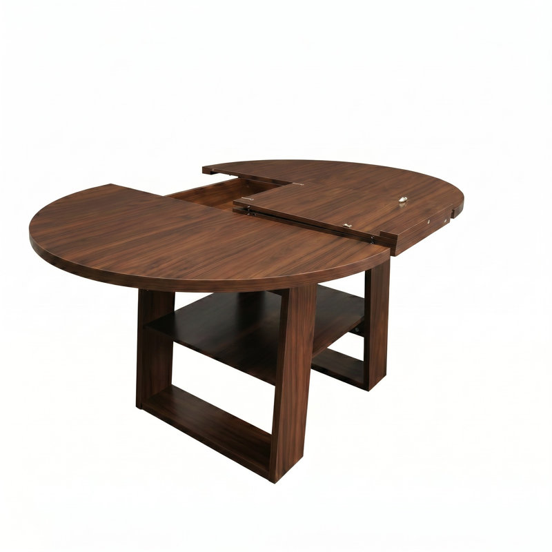 Table de salle à manger extensible 43,3 pouces avec rallonge ronde et ovale pour 4 à 6 personnes, Walnut