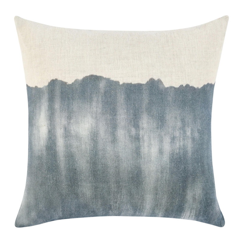 Cora 20" Blue Linen Hand Painted Square Throw Pillow
