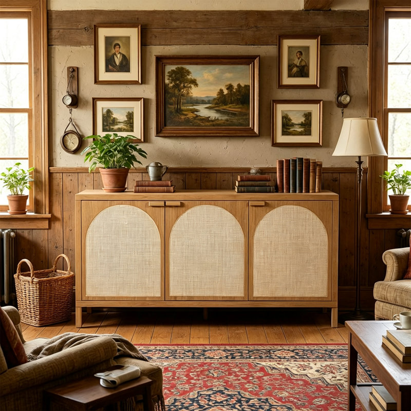 Rattan Weave Arch Five Legged Buffet Table