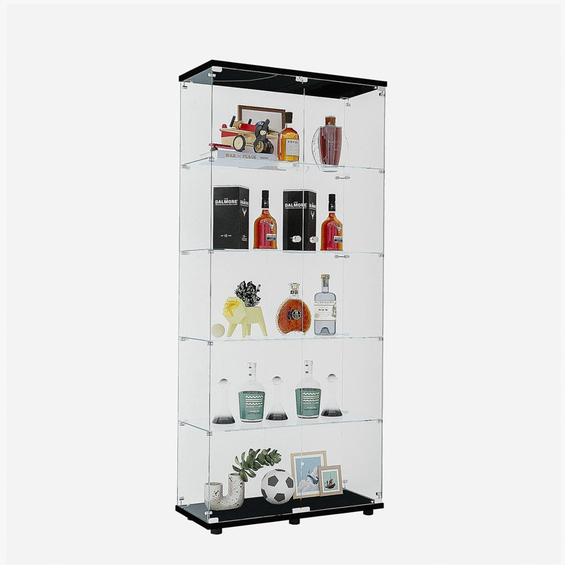 Vitrine vitrée à deux portes avec 5 tablettes, noir, Noir