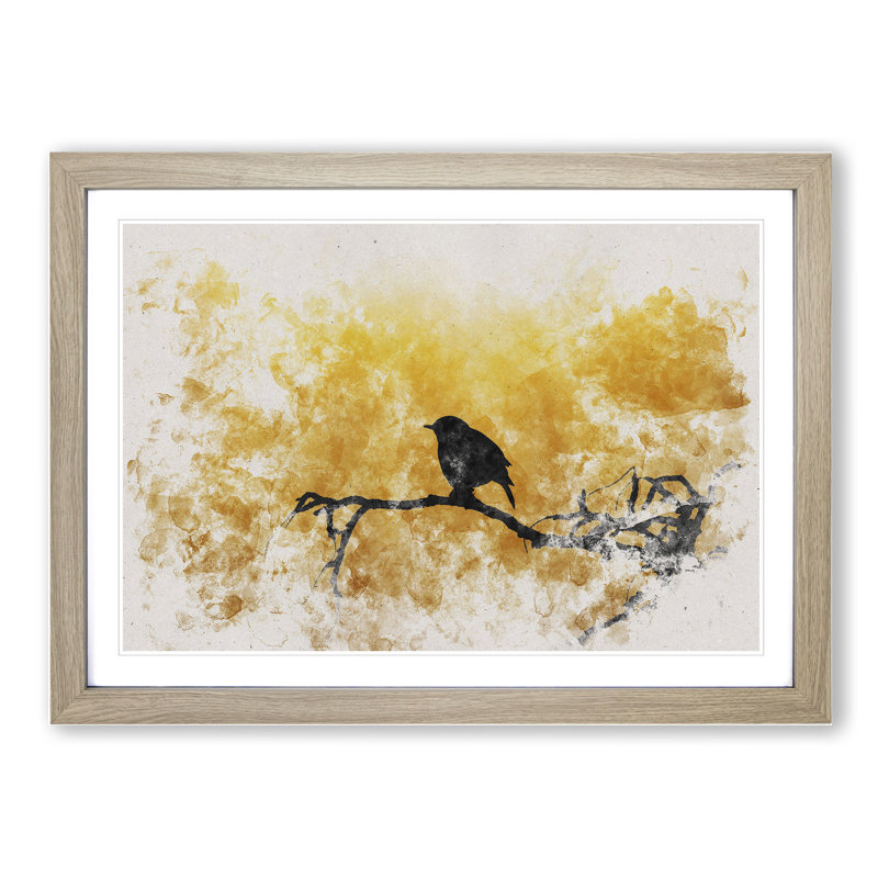 Bird at Sunset - Picture Frame Painting, 65cm H x 90cm W x 2cm D, Oak