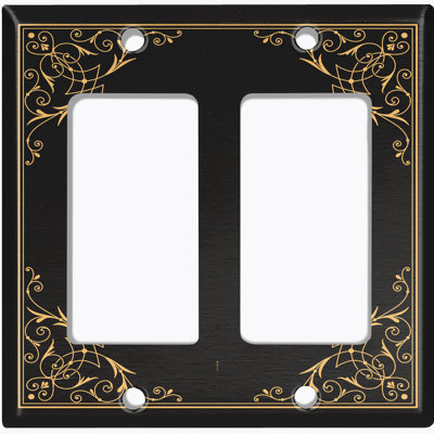 Metal Light Switch Plate Outlet Cover (Vintage Elegant Damask Yellow Frame Black - Single Toggle)
