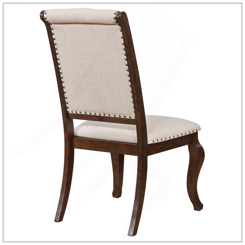 Ensemble de salle à manger traditionnel 2 pièces avec tissu capitonné à boutons crème et garniture cloutée, fabrication en bois franc asiatique durable