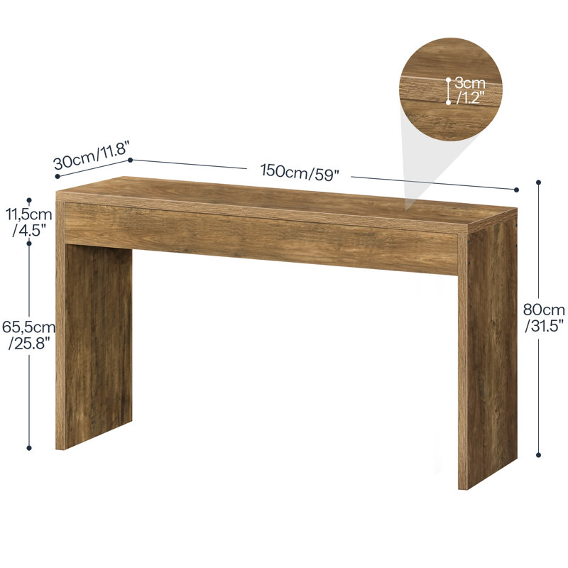 Console de couloir étroite, H 31,5 po x l 59 po x P 11,8 po, Chêne noueux