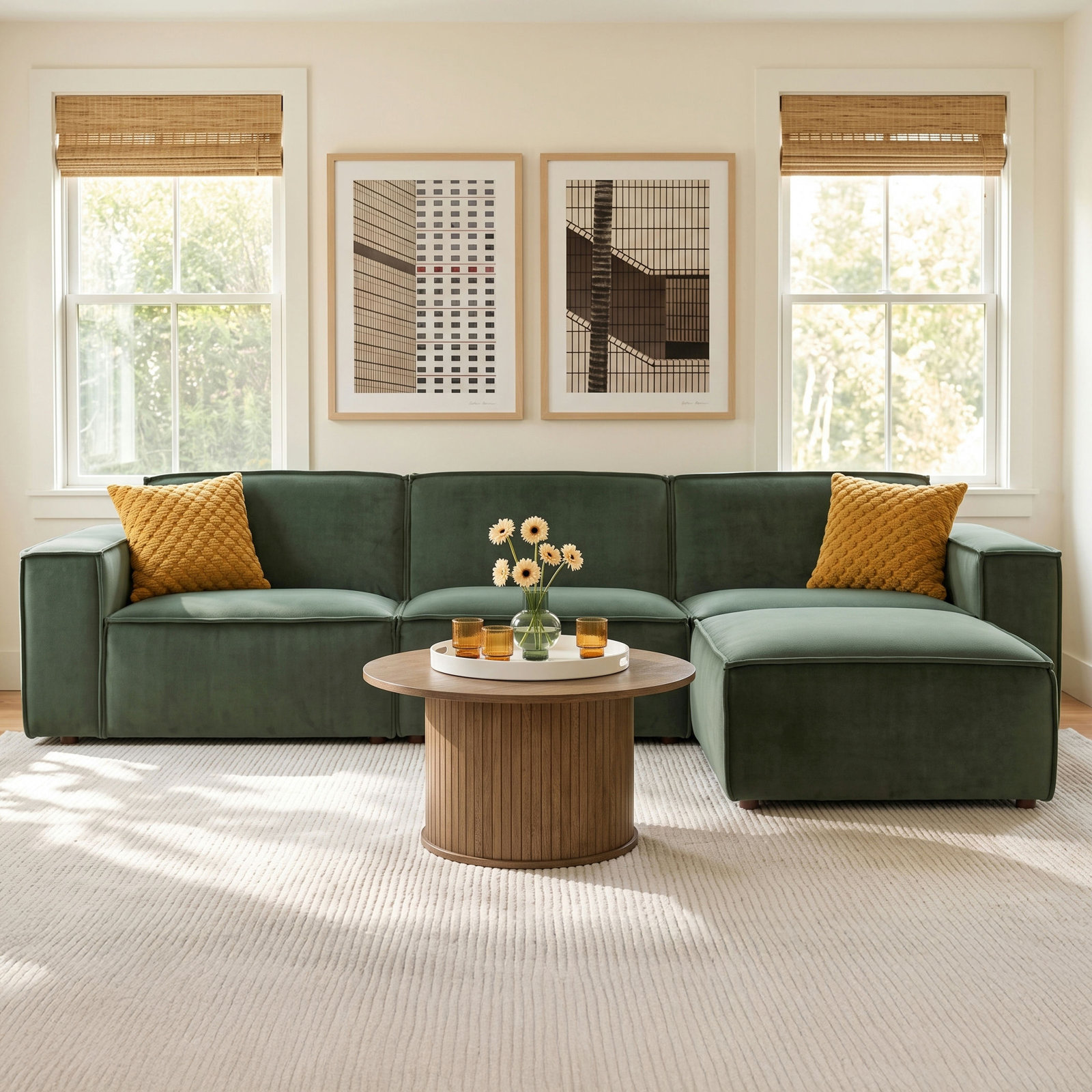 Shonnard Modular Sectional, Green Cotton Blend