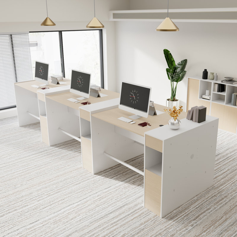 Okeysen Modular 6 Person Bar Height Benching Workstation with Storage & Outlets, Stand Up Desk For Office