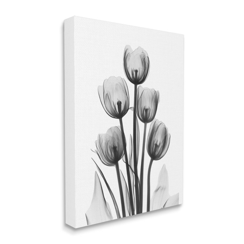 Silhouette abstraite de tulipes monochromes par Albert Koetsier - Peinture, H 40 po x l 30 po x P 1,5 po, Toile tendue