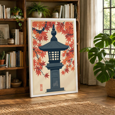 Autumn Stone Lantern Japandi - Wrapped Canvas