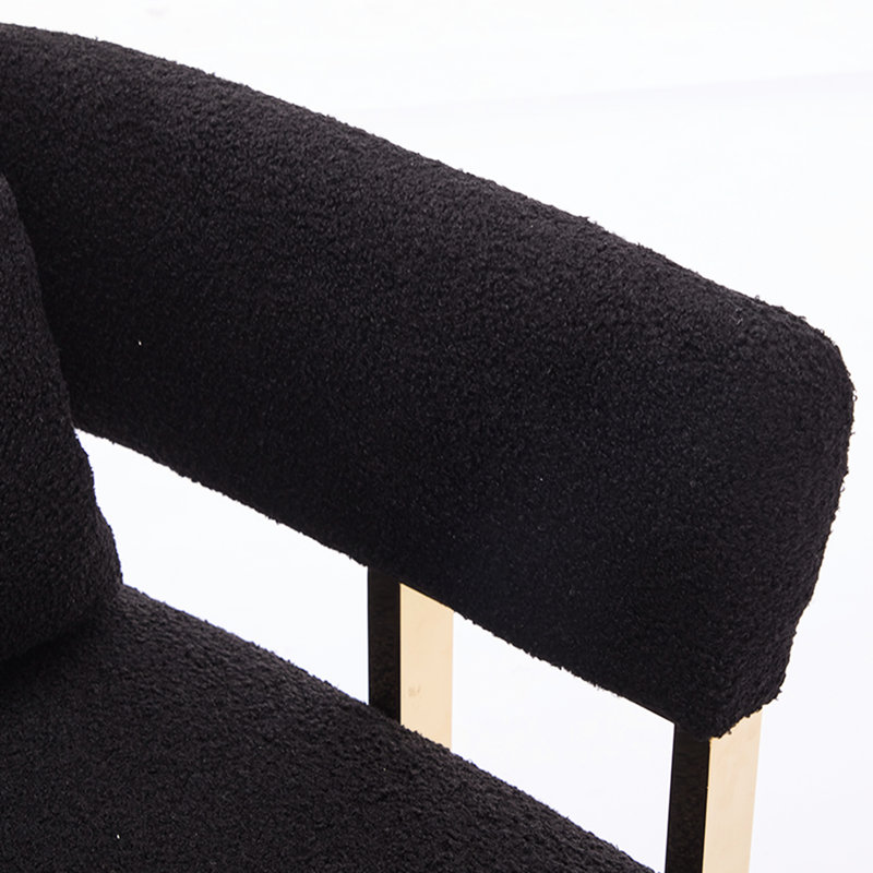 Fauteuil confortable avec pieds carrés dorés - Revêtement en molleton noir pour salon, vestiaire, bureau, salle de réception
