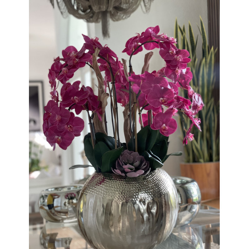 Olympian Phalaenopsis Orchids Centerpiece in Planter, Pink, Gold