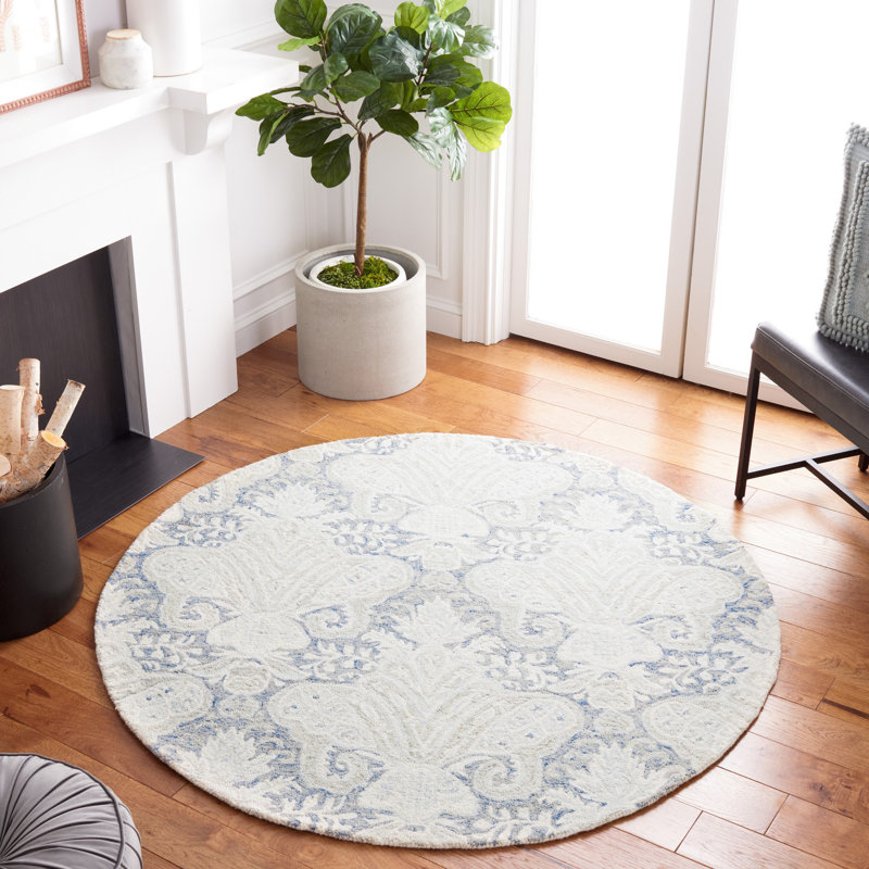 Hitz Hand Tufted Wool And Cotton With Latex Ikat Rug, Round 5'