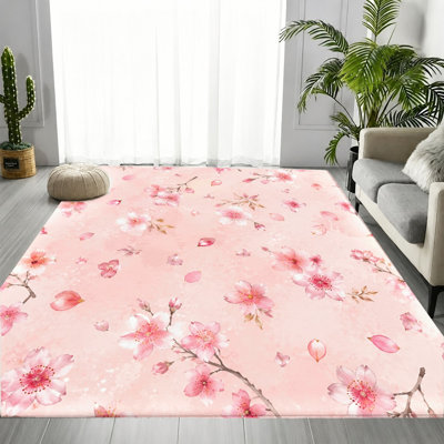 Tapis rétro à motif floral rose blanc, motif floral doux et durable, tapis antidérapant lavable à la machine, décoration intérieure élégante pour le salon, la chambre à coucher, le vestibule, la porte d'entrée, la cuisine, le balcon et l'appartement