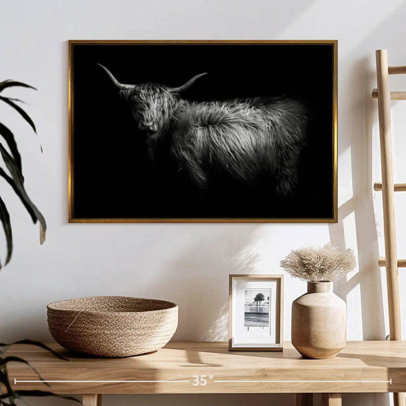 Hello Highland Cow, Cadre flottant doré, 25 po x 17 po