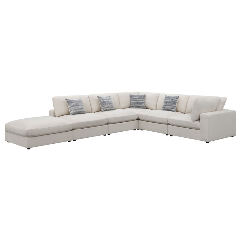 Artzt 6-piece Upholstered Modular Sectional Sofa Beige, Linen Blend Beige, 33" H x 158" W x 120" D