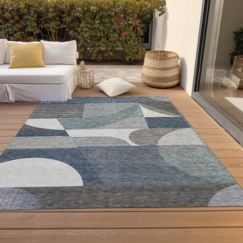 Machine Washable Indoor/Outdoor Cinead ACN1667 Gray Rug, Rectangle 3' x 5'