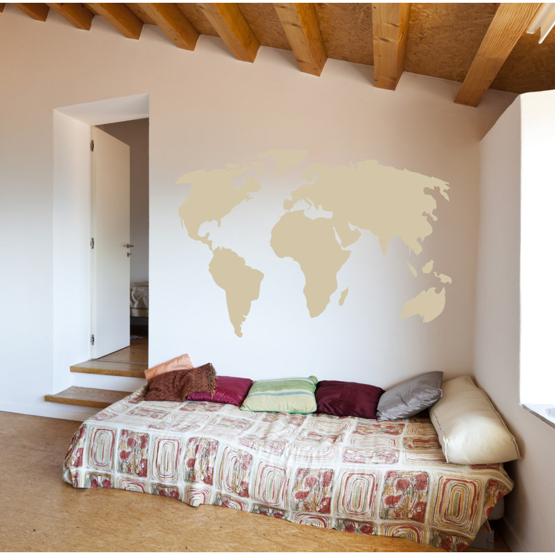 Décalcomanie murale carte du monde, H 22 po x l 32 po x P 0,01 po, Beige