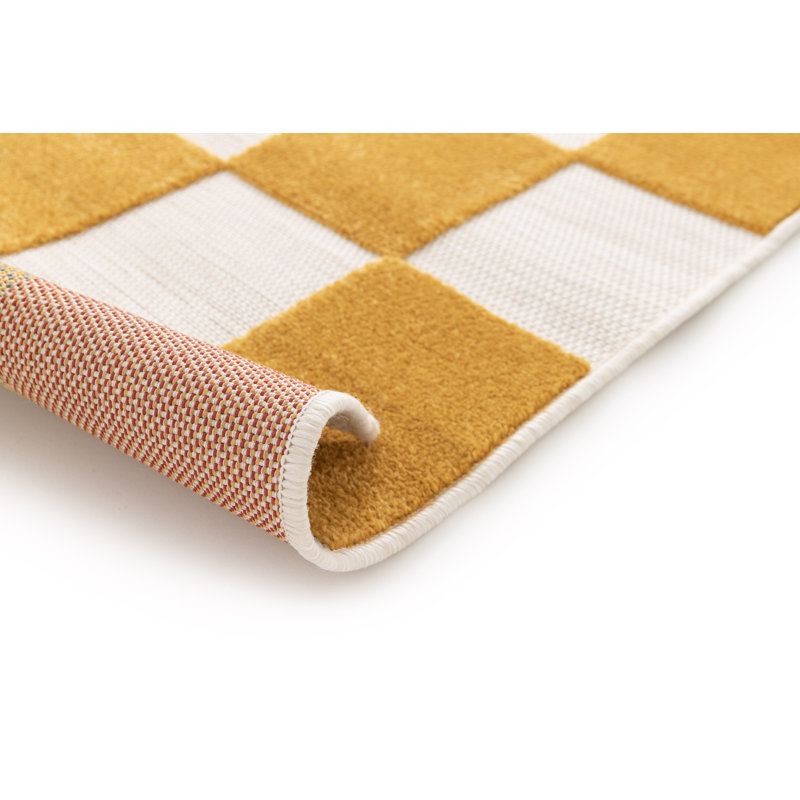 Relief Effect Indoor and Outdoor Yellow and Cream Rug.